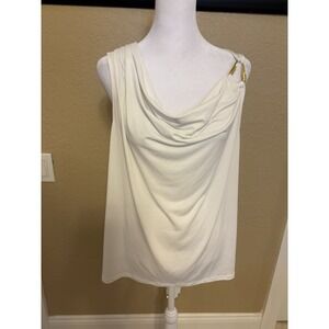 INC International Concepts Sleeveless Cowl Neck Top W/ Shoulder Detail. White,M
